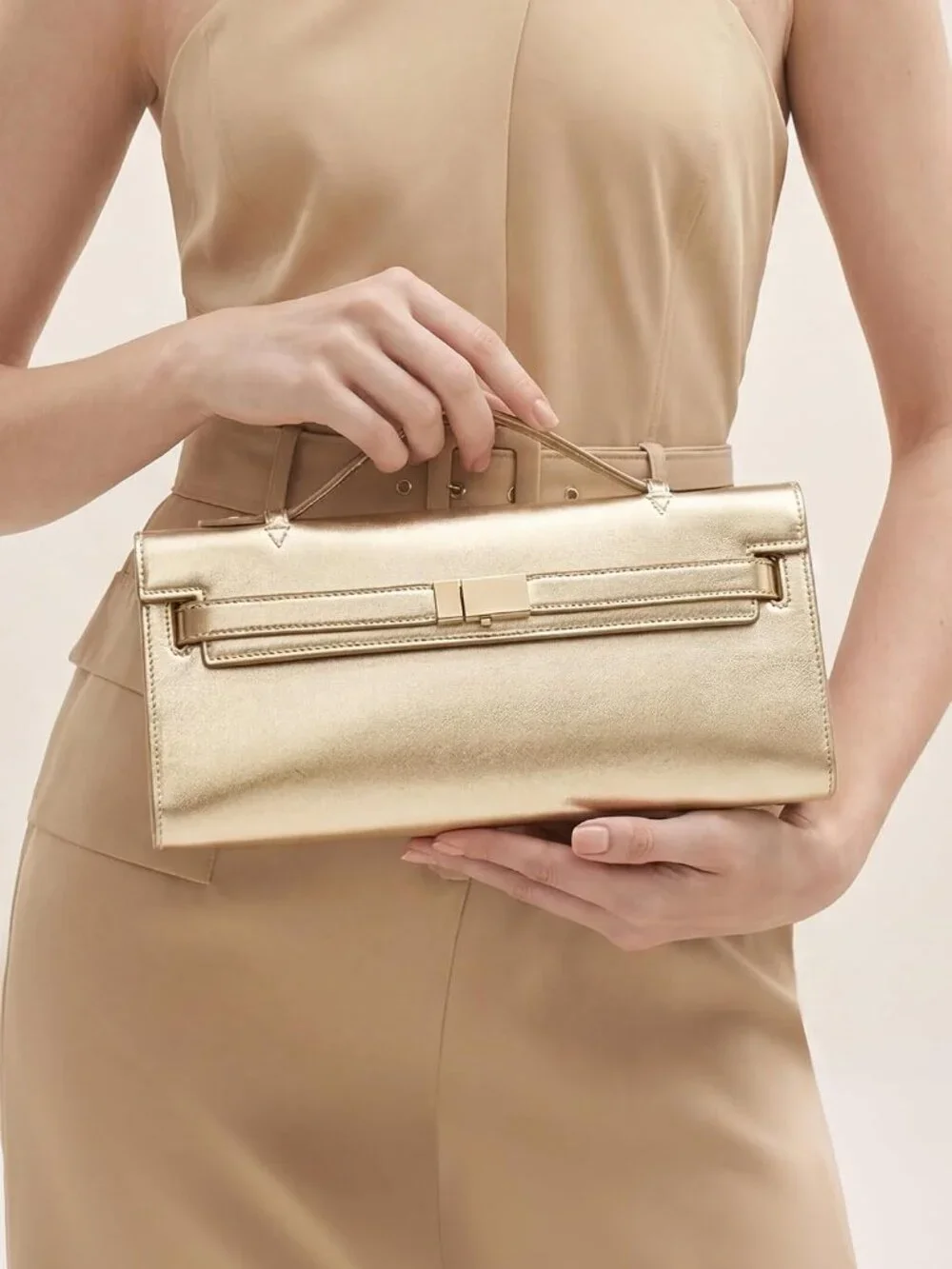 👜Women's Gold PU Leather Top Handle Bag Evening Clutch Purse Party Wedding
